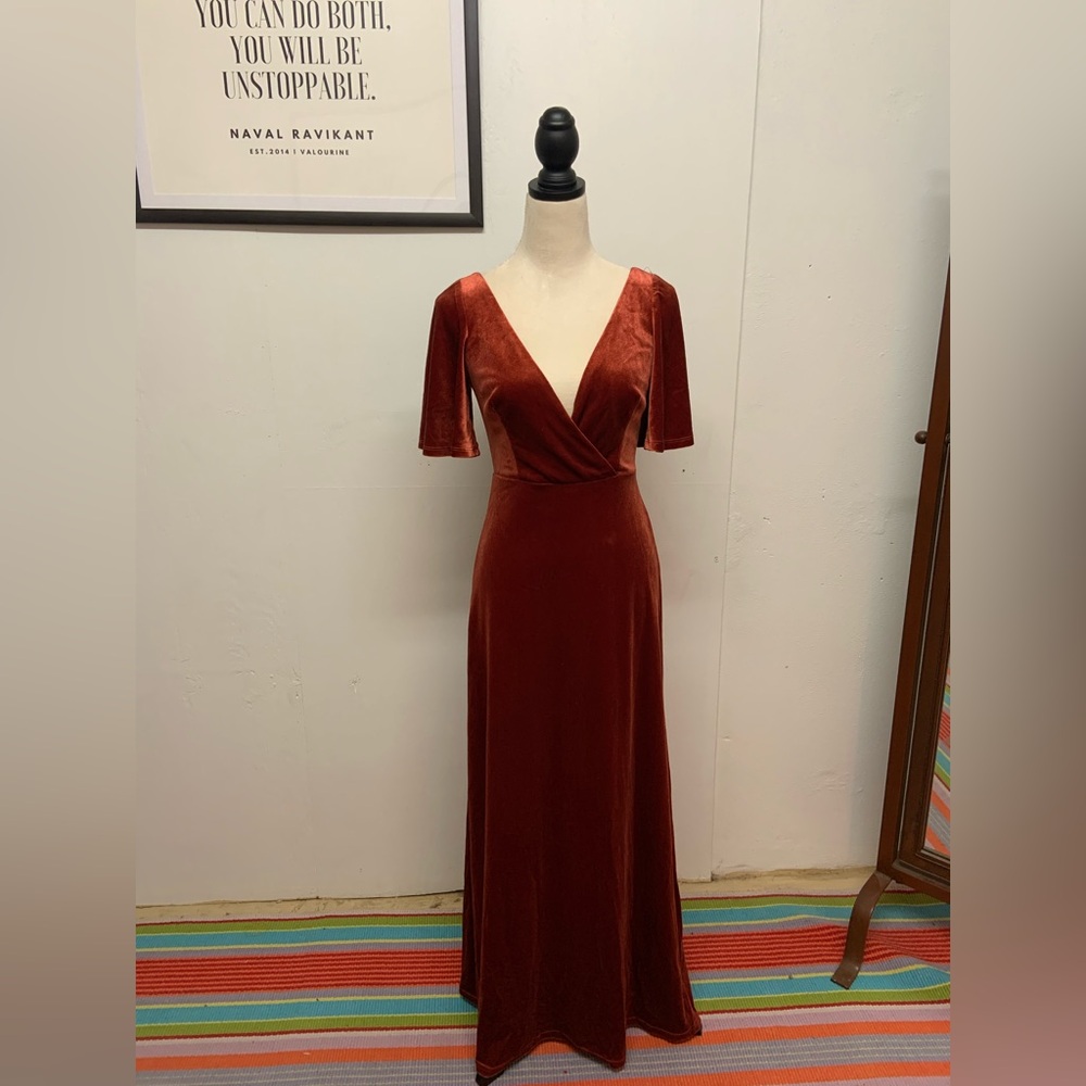Ever Pretty Rust Velvet Maxi Dress